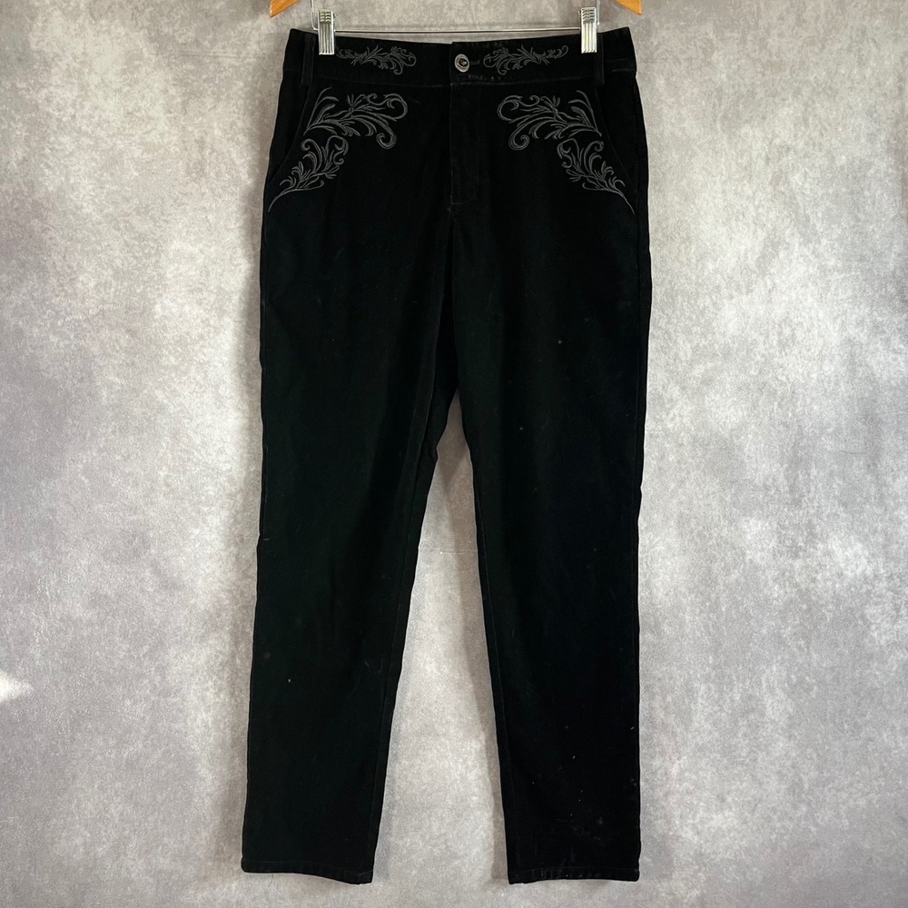 Punk Rave Velvet Trousers Men Medium Black Embroidered Goth Victorian Edwardian